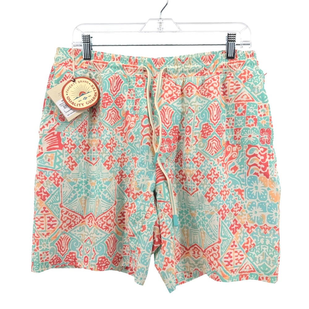 NEW Faherty Shorelite Swim Trunks Mens Large 7" Shorts Multi Tropic Cay Block